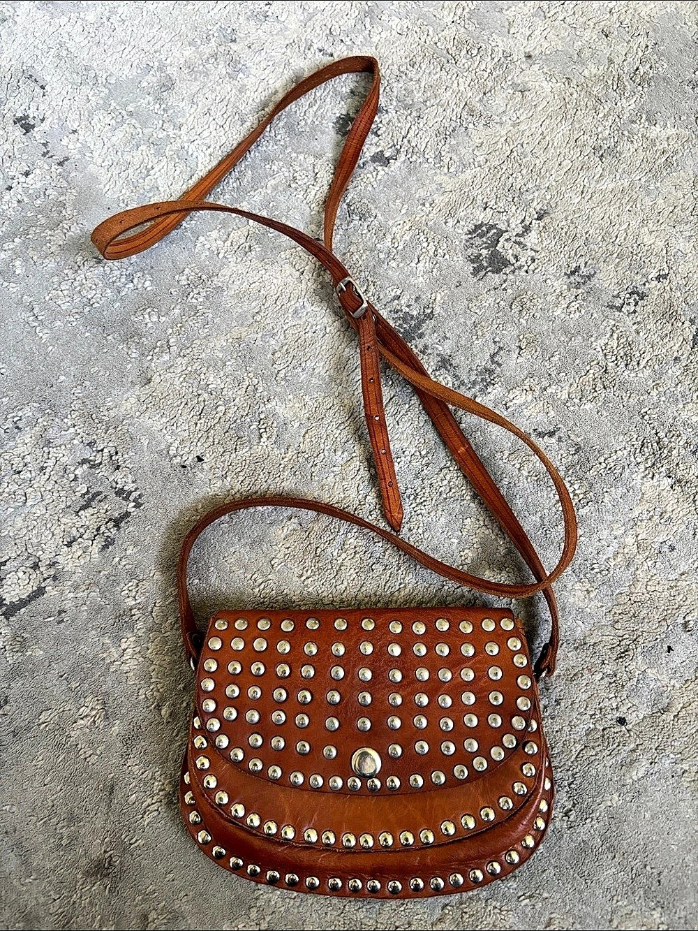 Studded Leather Crossbody Bag in Brown